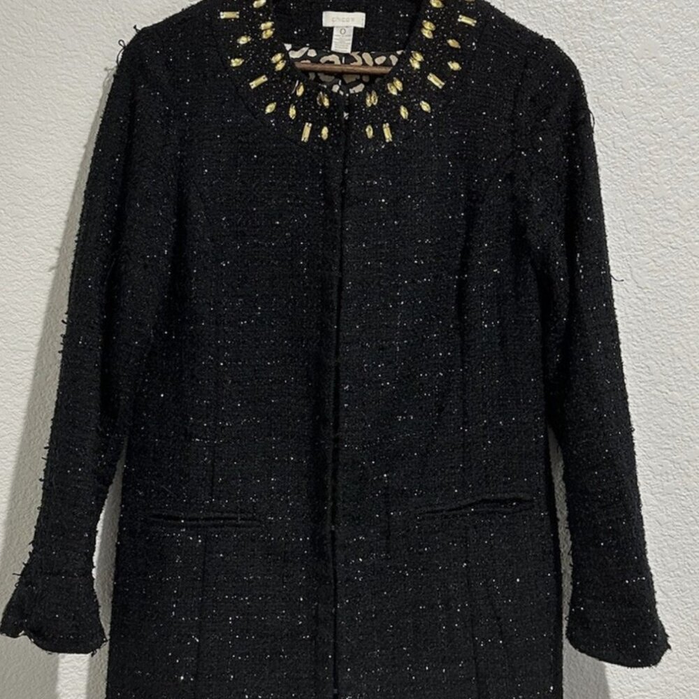 CHICO'S ELEGANT BLACK SWEATER COAT - SIZE 1  FREE SHIPPING